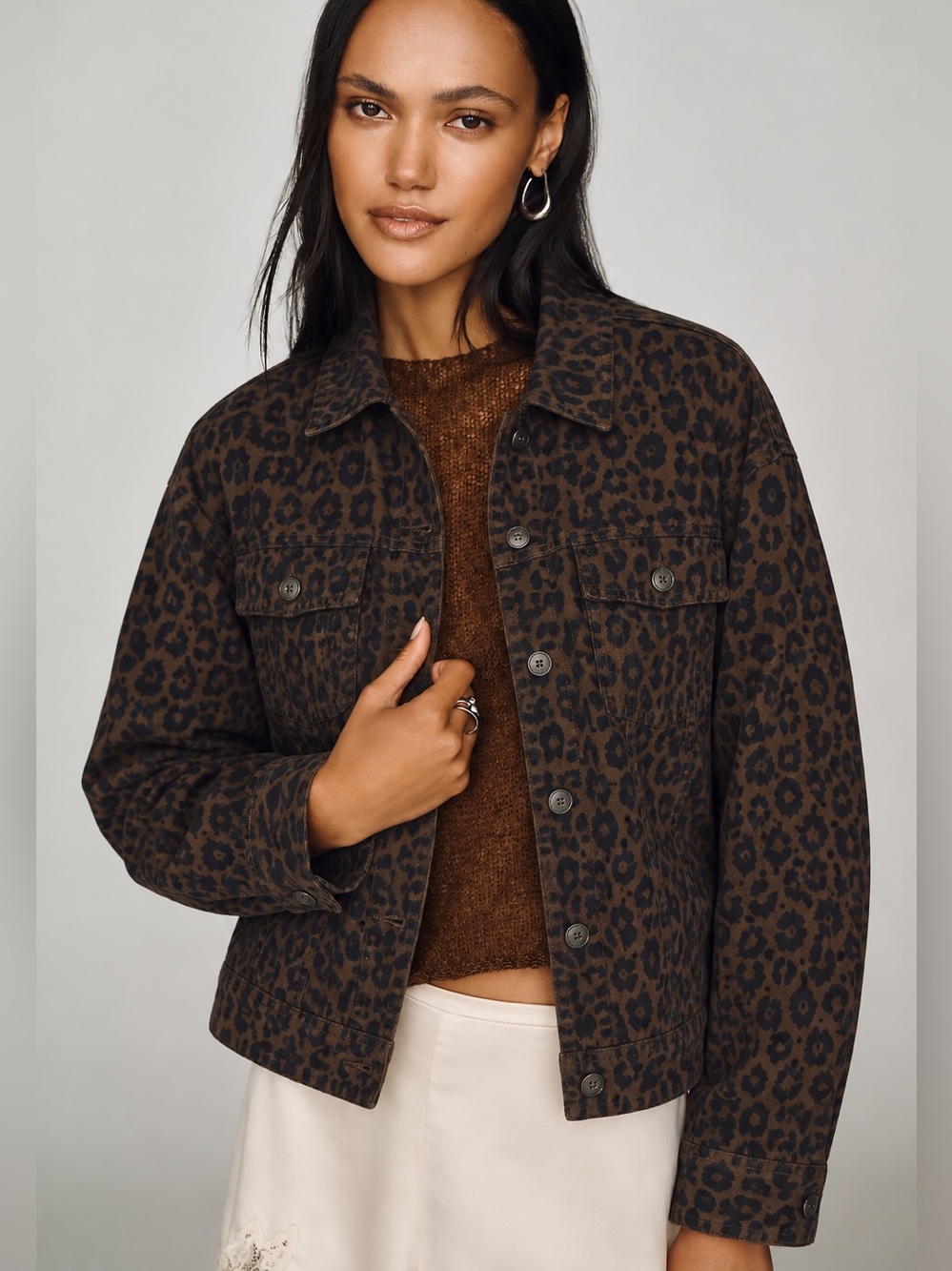Sanctuary Leopard Print Cotton Utility Jacket Brown Black Size M